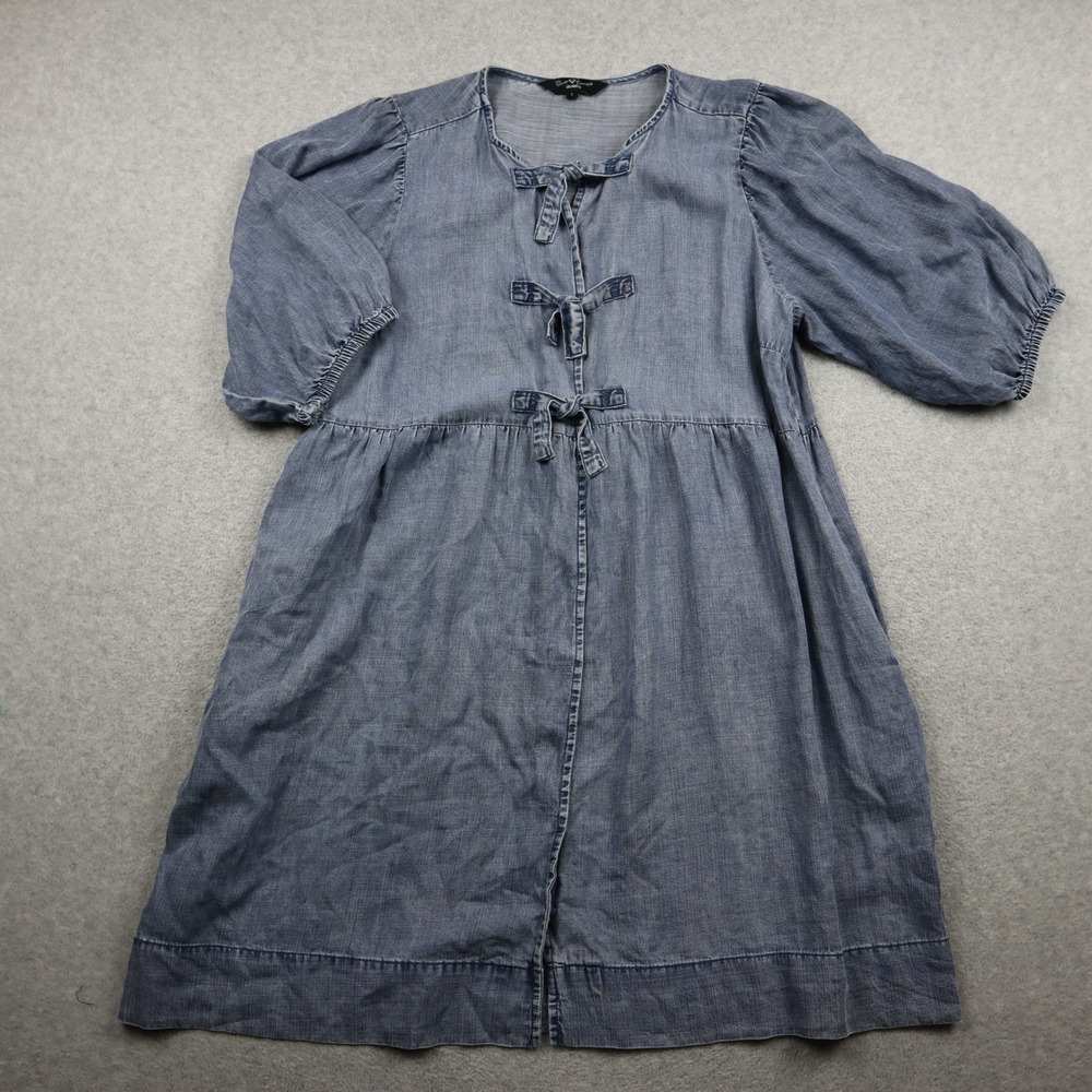 Velvet Heart Dress Womens Large Babydoll Tencel Blue Denim Look Bow Front Mini